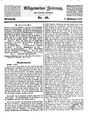 Allgemeine Zeitung Mittwoch 17. Februar 1841