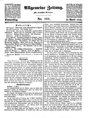 Allgemeine Zeitung Donnerstag 21. April 1842