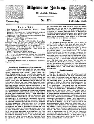 Allgemeine Zeitung Donnerstag 1. Oktober 1846