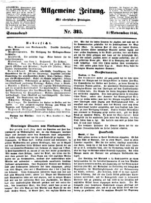 Allgemeine Zeitung Samstag 21. November 1846