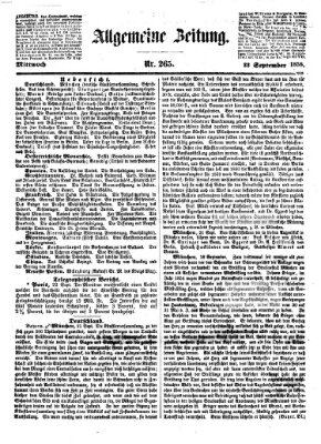 Allgemeine Zeitung Mittwoch 22. September 1858