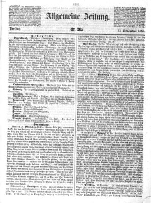 Allgemeine Zeitung Freitag 31. Dezember 1858
