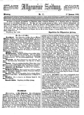Allgemeine Zeitung Montag 17. Januar 1859