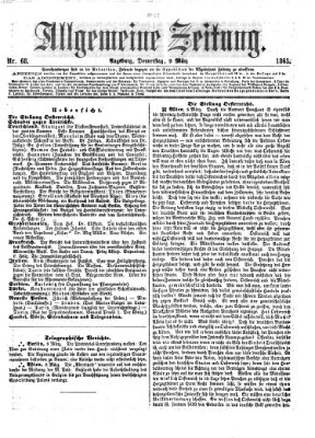 Allgemeine Zeitung Donnerstag 9. März 1865