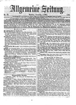 Allgemeine Zeitung Donnerstag 4. März 1869