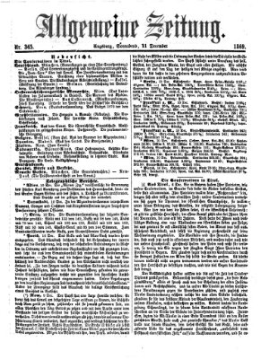 Allgemeine Zeitung Samstag 11. Dezember 1869