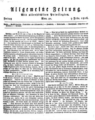 Allgemeine Zeitung Freitag 9. Februar 1816