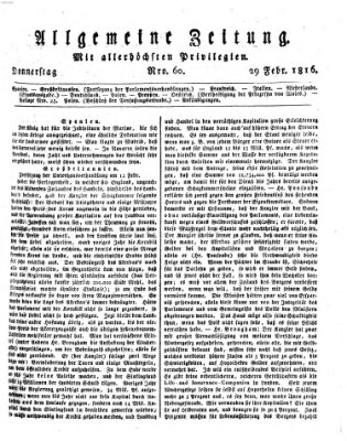 Allgemeine Zeitung Donnerstag 29. Februar 1816