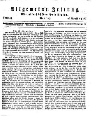 Allgemeine Zeitung Freitag 26. April 1816