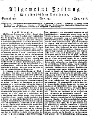 Allgemeine Zeitung Samstag 1. Juni 1816
