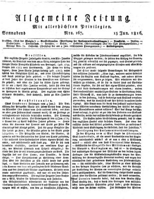 Allgemeine Zeitung Samstag 15. Juni 1816
