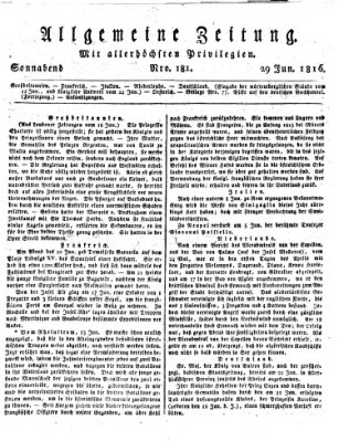 Allgemeine Zeitung Samstag 29. Juni 1816
