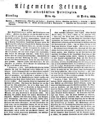 Allgemeine Zeitung Dienstag 18. Februar 1823