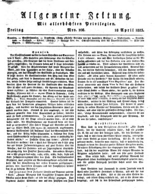 Allgemeine Zeitung Freitag 18. April 1823