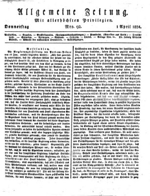 Allgemeine Zeitung Donnerstag 1. April 1824