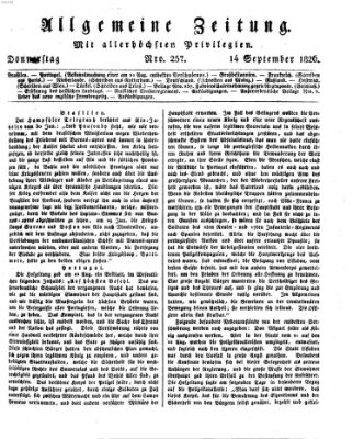 Allgemeine Zeitung Donnerstag 14. September 1826