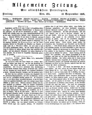 Allgemeine Zeitung Freitag 22. September 1826