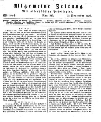 Allgemeine Zeitung Mittwoch 22. November 1826