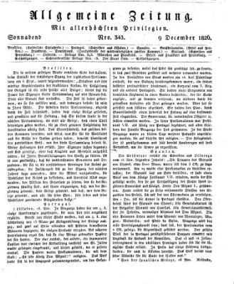 Allgemeine Zeitung Samstag 9. Dezember 1826