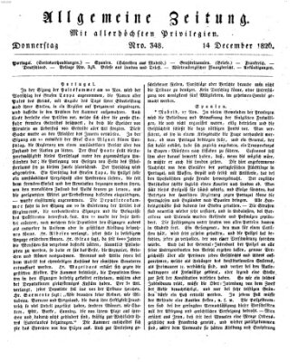 Allgemeine Zeitung Donnerstag 14. Dezember 1826