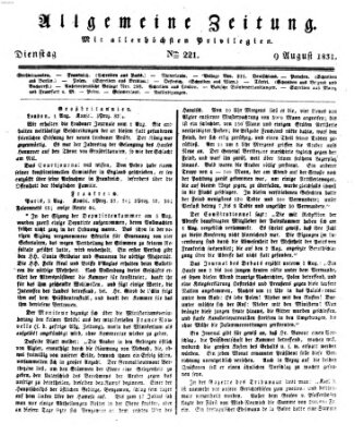 Allgemeine Zeitung Dienstag 9. August 1831