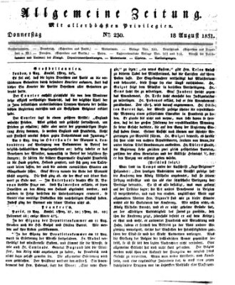Allgemeine Zeitung Donnerstag 18. August 1831