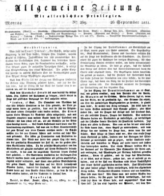 Allgemeine Zeitung Montag 26. September 1831