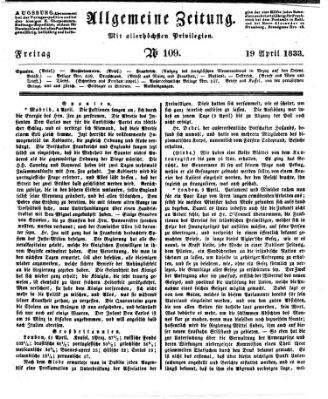Allgemeine Zeitung Freitag 19. April 1833