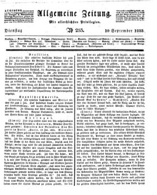Allgemeine Zeitung Dienstag 10. September 1833