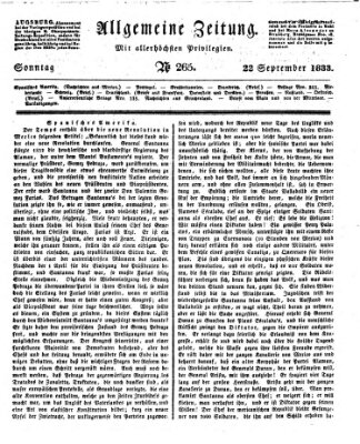 Allgemeine Zeitung Sonntag 22. September 1833