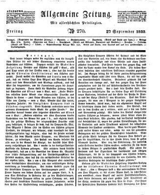 Allgemeine Zeitung Freitag 27. September 1833
