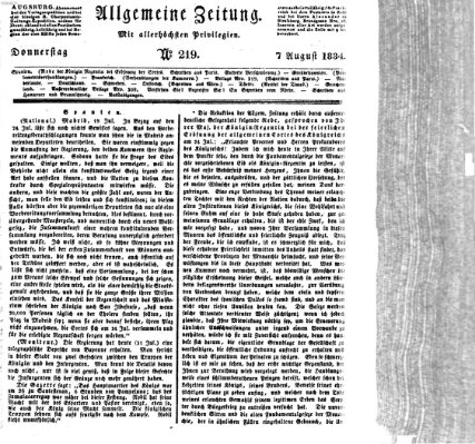 Allgemeine Zeitung Donnerstag 7. August 1834