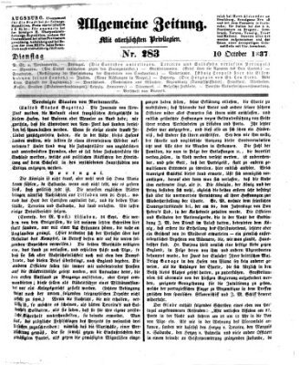 Allgemeine Zeitung Dienstag 10. Oktober 1837