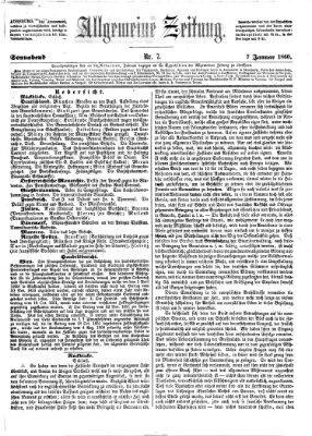 Allgemeine Zeitung Samstag 7. Januar 1860