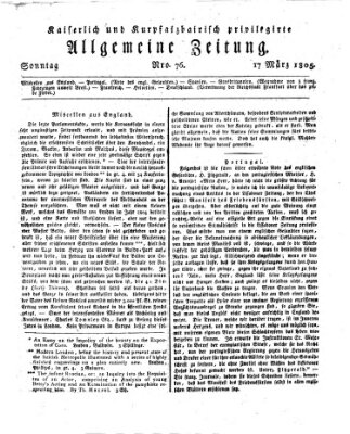 Kaiserlich- und Kurpfalzbairisch privilegirte allgemeine Zeitung (Allgemeine Zeitung) Sonntag 17. März 1805