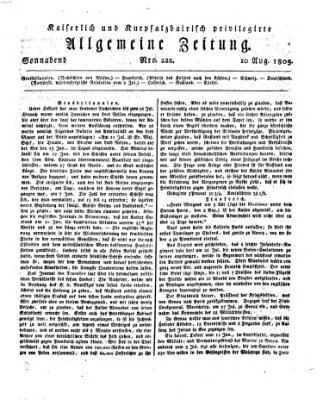 Kaiserlich- und Kurpfalzbairisch privilegirte allgemeine Zeitung (Allgemeine Zeitung) Samstag 10. August 1805
