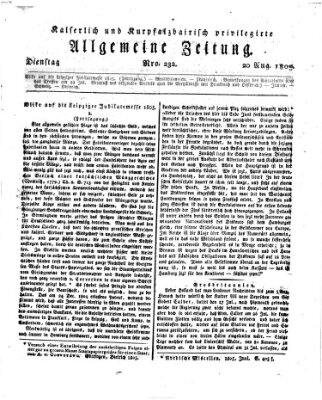 Kaiserlich- und Kurpfalzbairisch privilegirte allgemeine Zeitung (Allgemeine Zeitung) Dienstag 20. August 1805