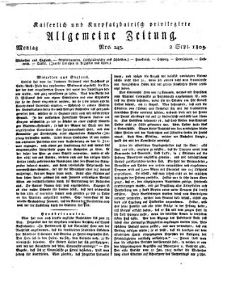 Kaiserlich- und Kurpfalzbairisch privilegirte allgemeine Zeitung (Allgemeine Zeitung) Montag 2. September 1805
