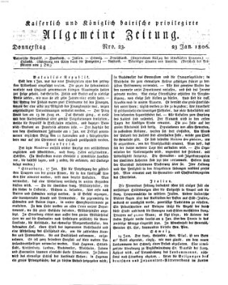 Kaiserlich- und Kurpfalzbairisch privilegirte allgemeine Zeitung (Allgemeine Zeitung) Donnerstag 23. Januar 1806