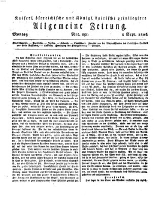 Kaiserlich- und Kurpfalzbairisch privilegirte allgemeine Zeitung (Allgemeine Zeitung) Montag 8. September 1806
