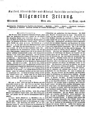 Kaiserlich- und Kurpfalzbairisch privilegirte allgemeine Zeitung (Allgemeine Zeitung) Mittwoch 17. September 1806