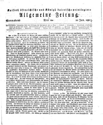 Kaiserlich- und Kurpfalzbairisch privilegirte allgemeine Zeitung (Allgemeine Zeitung) Samstag 10. Januar 1807