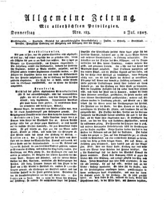 Allgemeine Zeitung Donnerstag 2. Juli 1807