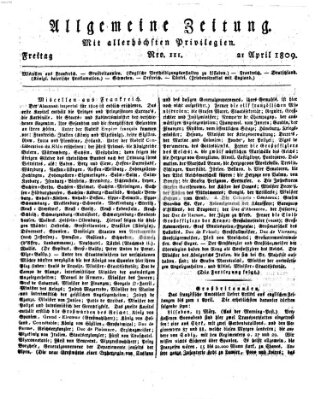 Allgemeine Zeitung Freitag 21. April 1809
