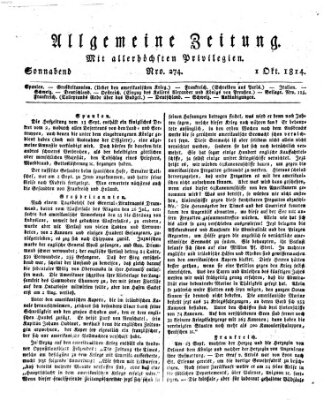 Allgemeine Zeitung Samstag 1. Oktober 1814