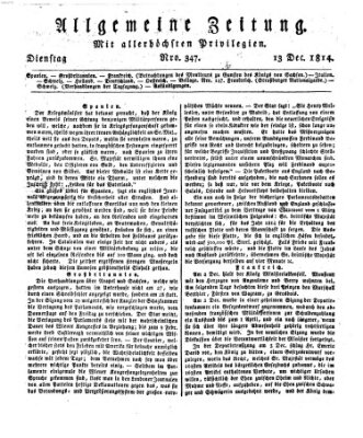 Allgemeine Zeitung Dienstag 13. Dezember 1814