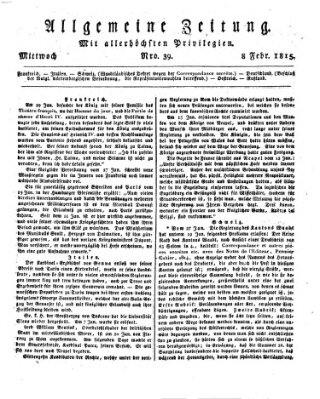 Allgemeine Zeitung Mittwoch 8. Februar 1815
