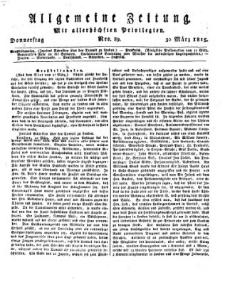 Allgemeine Zeitung Donnerstag 30. März 1815