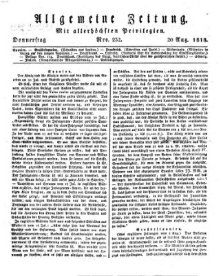 Allgemeine Zeitung Donnerstag 20. August 1818