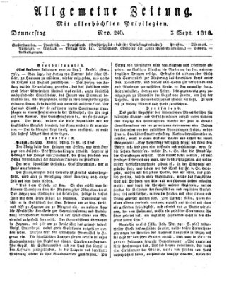 Allgemeine Zeitung Donnerstag 3. September 1818